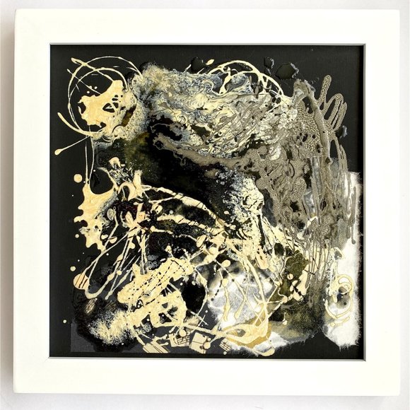 Moon Over Brahms - Original Art Mixed Media Collage Painting 14"x14" - Picture 2 of 8